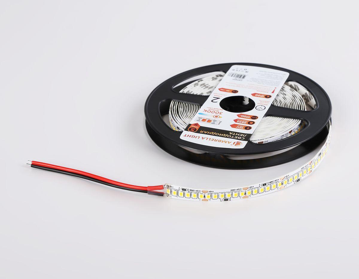 фото светодиодная лента теплый белый ambrella light 17w/m 240led/m 2835smd 3000к 5m gs1401 | 220svet.ru