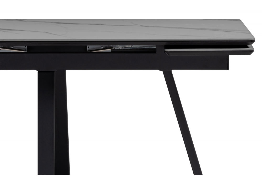 фото керамический стол раскладной 140(200)х80 woodville памелла серый мрамор larka grey / черный 612905 | 220svet.ru