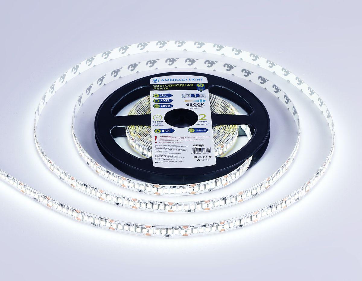 фото светодиодная лента холодный белый ambrella light 19,2w/m 240led/m 2835smd 6500к 5m gs1503 | 220svet.ru