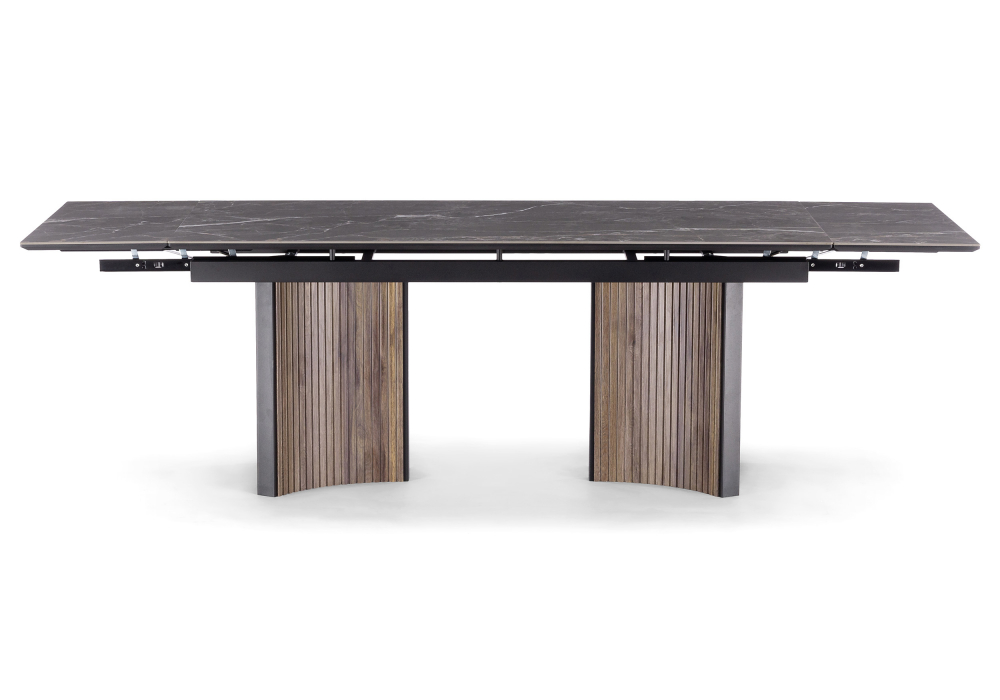 фото керамический стол раскладной woodville саливан черный кварц / дуб бомонд лофт 621202 | 220svet.ru