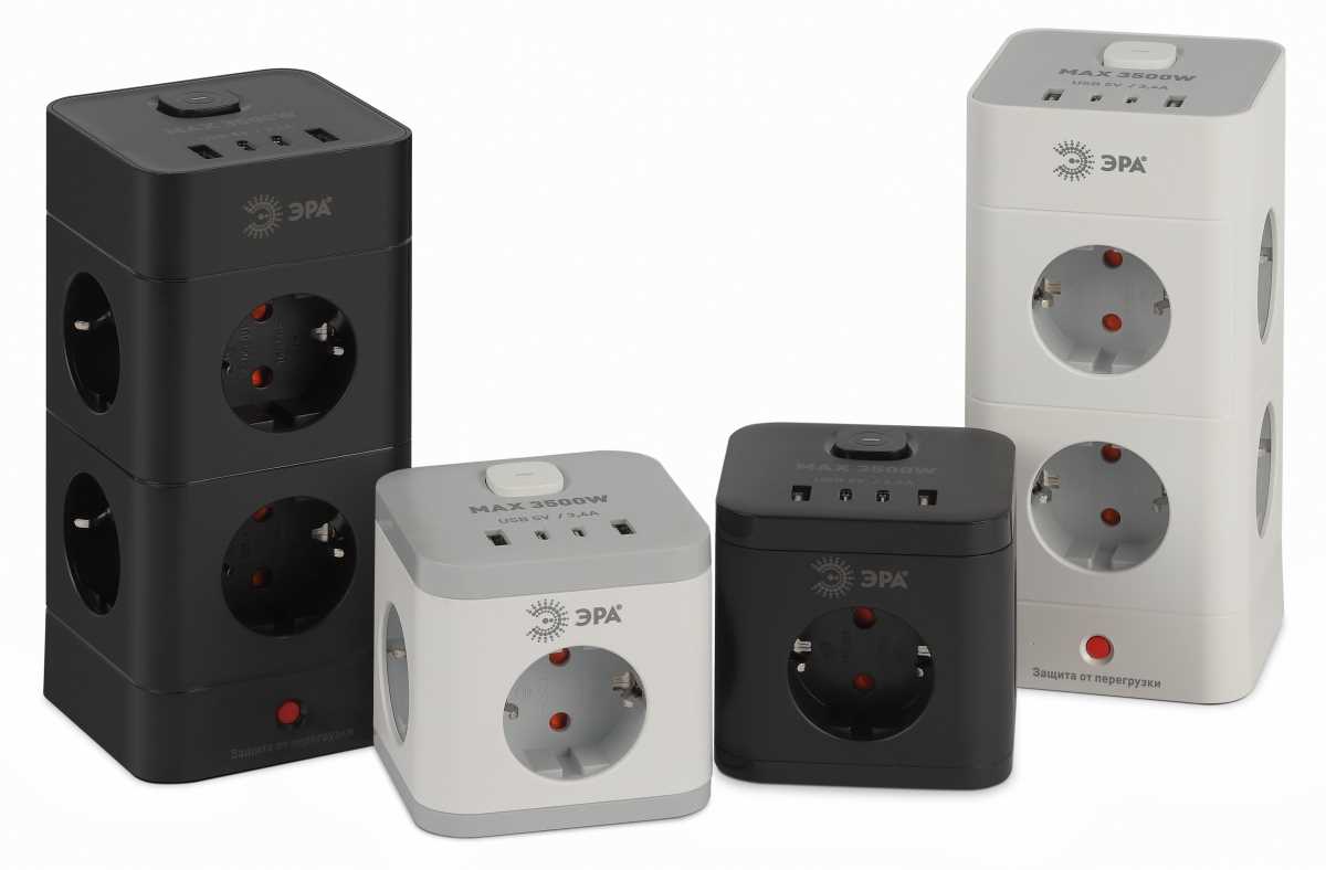 фото сетевой фильтр эра twr-8es-1,5m-4usb-w башня с защитой заземлением с выключателем 8 розеток+4xusba+c 1,5м 16а белый б0069071 | 220svet.ru