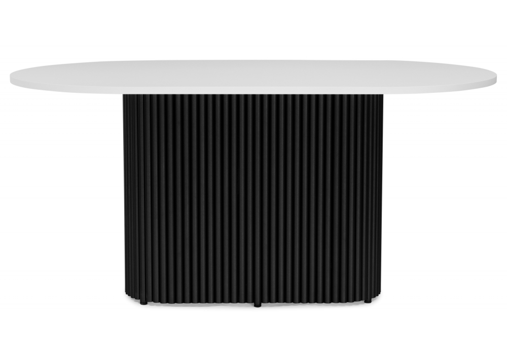 фото стол деревянный woodville барон о 160х90 белая пленка шагрень / черные ноги 620188 | 220svet.ru