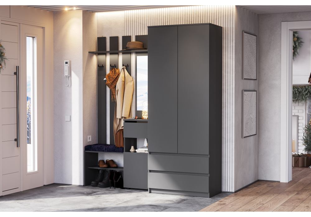 фото шкаф двухстворчатый woodville сибити графит серый 582761 | 220svet.ru