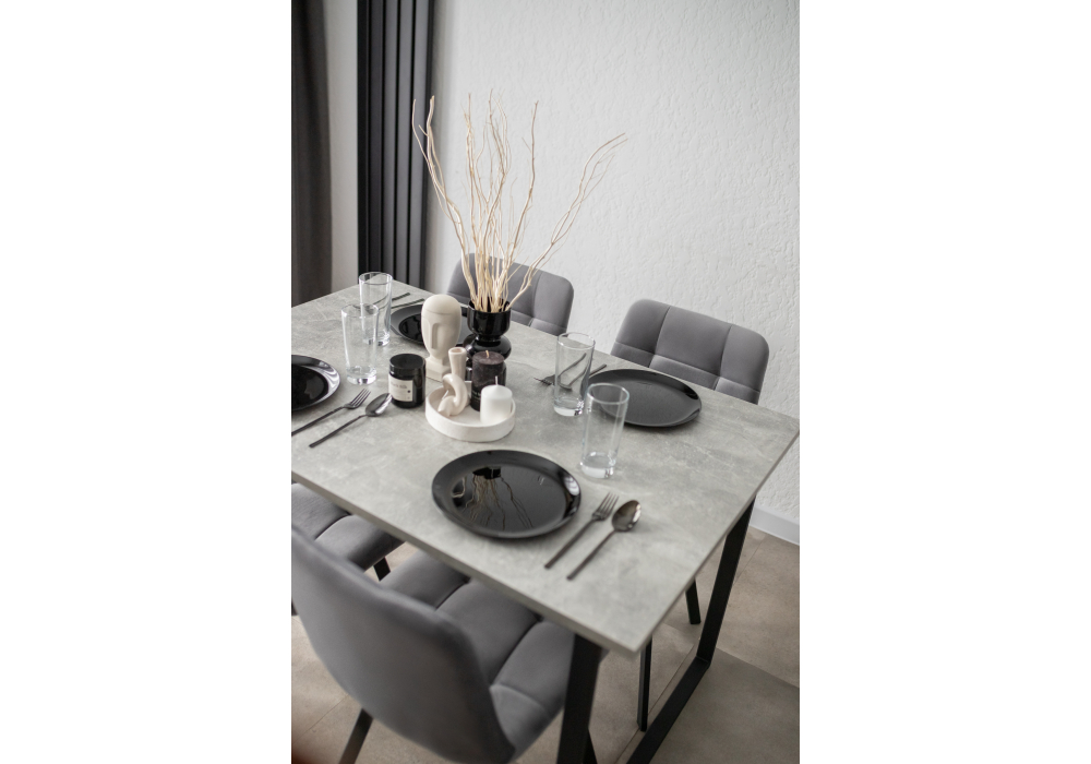 фото стол деревянный woodville лиман 120х80 бетон светлый / черный матовый 615153 | 220svet.ru