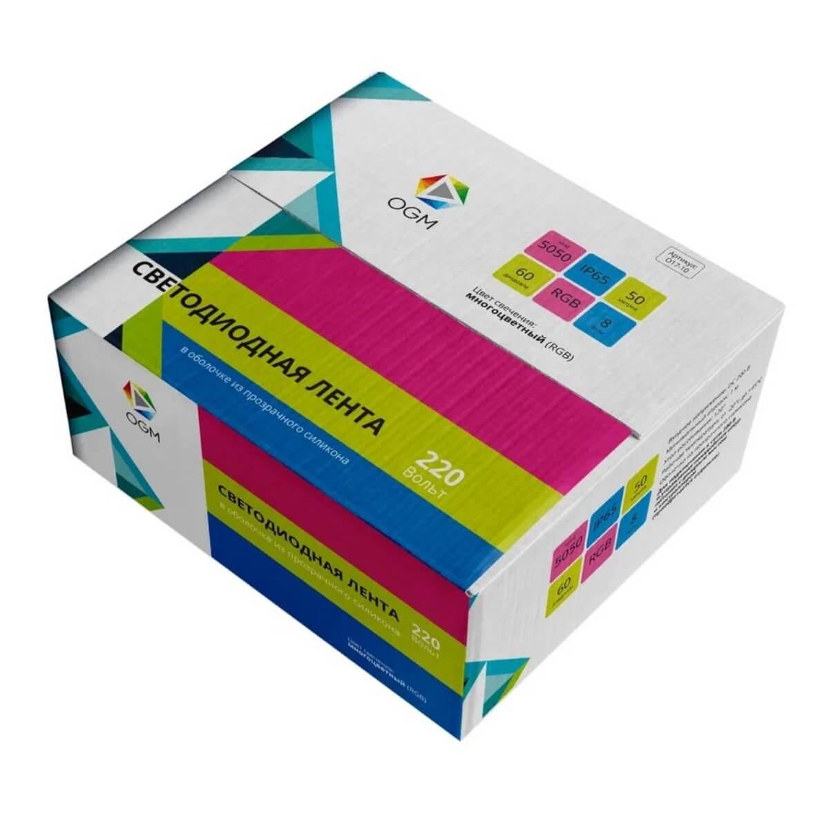 фото влагозащищенная лента ogm 8w/m 60led/m 5050smd разноцветный 50m o17-10 | 220svet.ru
