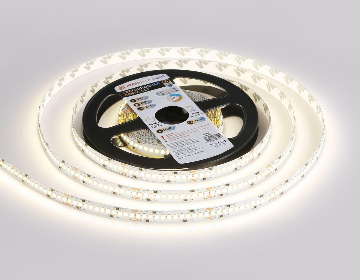 фото светодиодная лента теплый - холодный белый ambrella light 18w/m 240led/m 2835smd 3000-6500к 5m gs4151 | 220svet.ru
