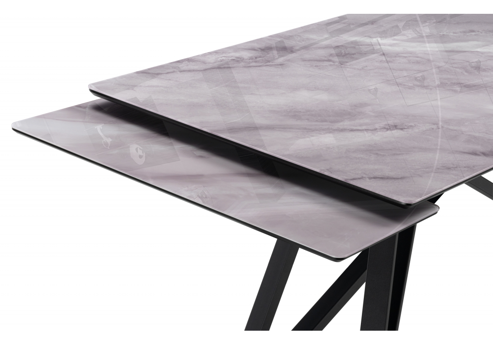 фото стол стеклянный раскладной woodville вилсон 140(200)х80 серый мрамор / черный 612174 | 220svet.ru