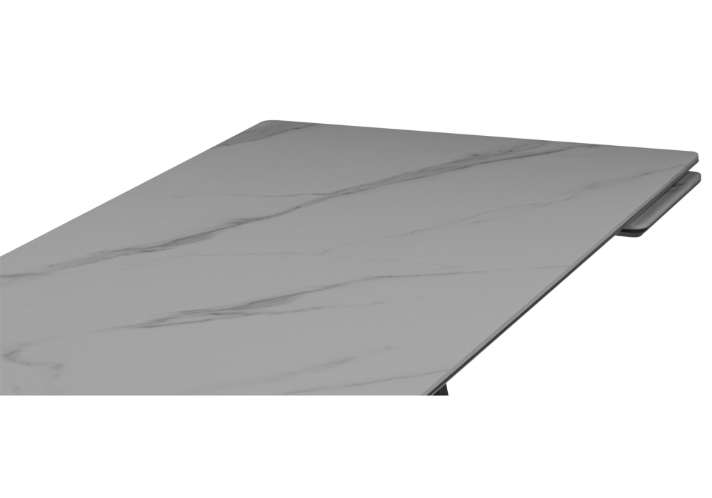 фото керамический стол раскладной 140(200)х80 woodville памелла серый мрамор larka grey / черный 612905 | 220svet.ru