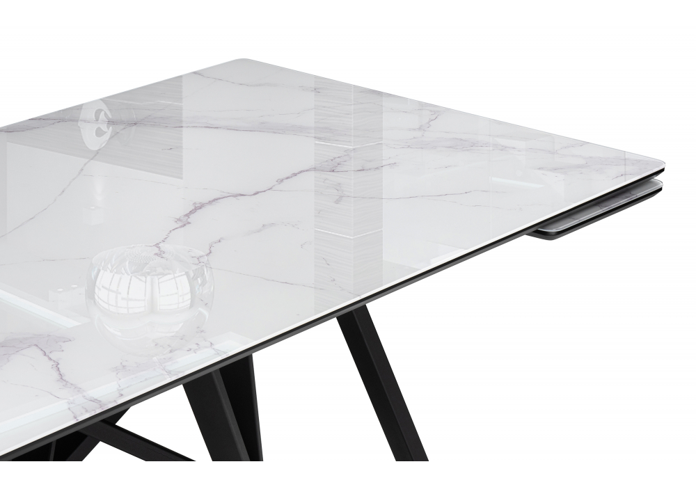 фото стол стеклянный раскладной 140(200)х80 woodville вилсон белый мрамор / черный 612172 | 220svet.ru