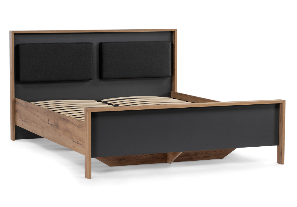 фото двуспальная кровать 180х200 woodville тхан дуб крафт золотой / антрацит 533199 | 220svet.ru