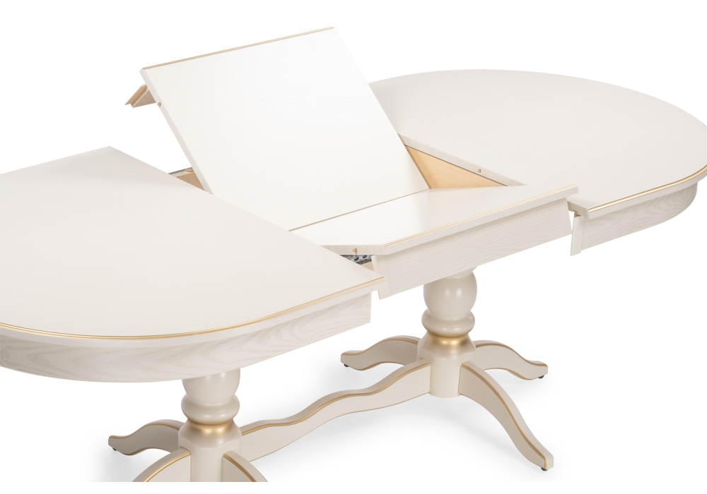 фото стол деревянный woodville дейвер 160(220)х100 слоновая кость / золото 515968 | 220svet.ru