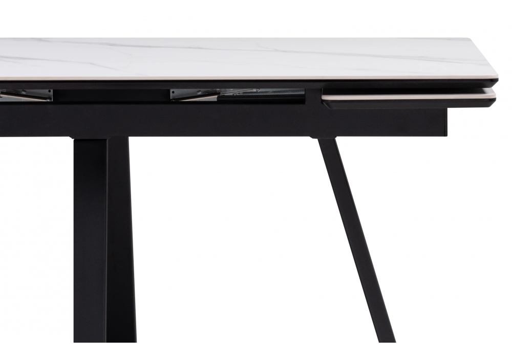 фото керамический стол раскладной 120(180)х80 woodville памелла белый мрамор / ноги черные 622882 | 220svet.ru