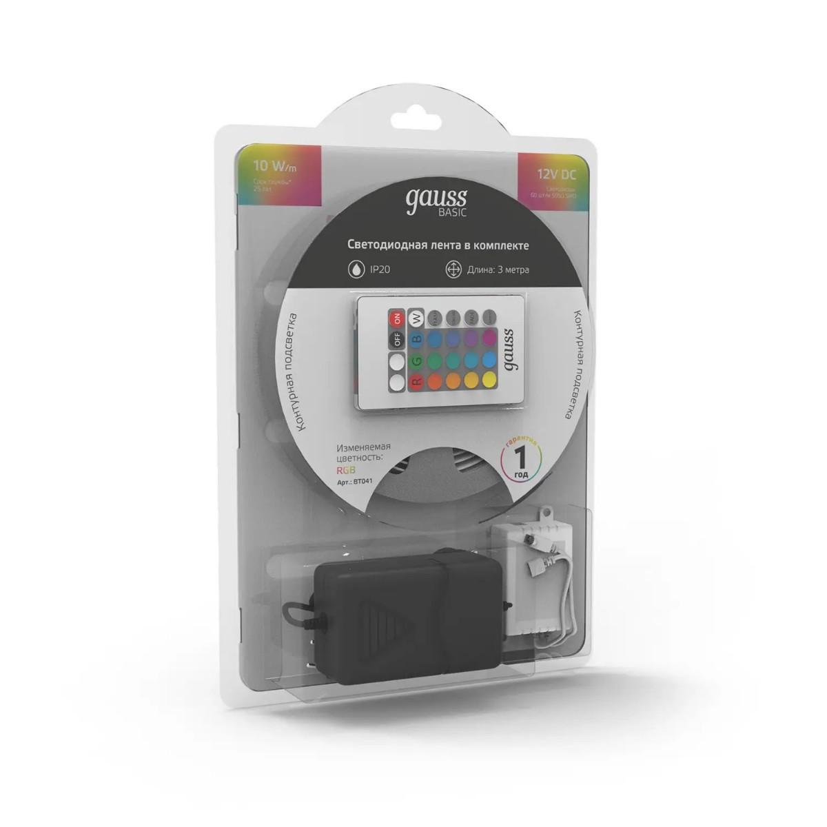 фото лента gauss 10w/m 60led/m 5050smd разноцветный 3m bt041 | 220svet.ru