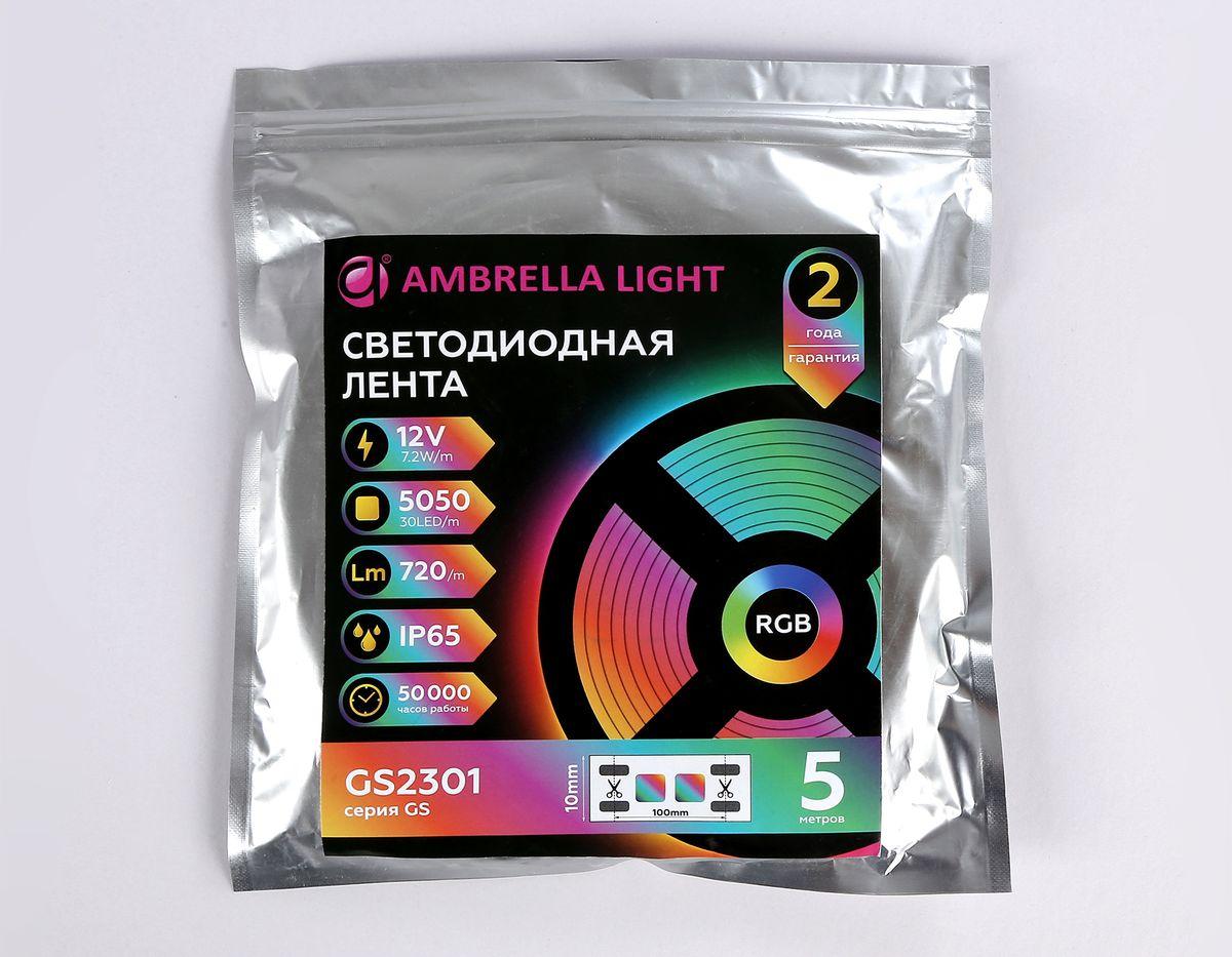 фото светодиодная влагозащищенная лента ambrella light 7,2w/m 30led/m 5050smd rgb 5m gs2301 | 220svet.ru