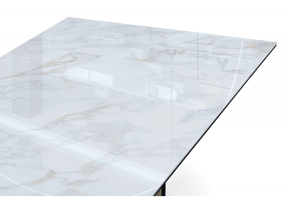 фото керамический стол раскладной woodville саливан черный кварц / дуб монтана 621201 | 220svet.ru