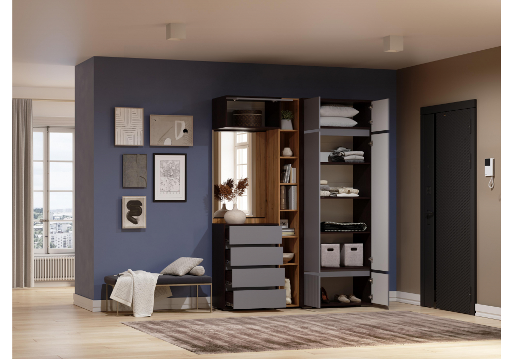 фото прихожая комплектация 4 woodville роут венге / графит софт 596591 | 220svet.ru