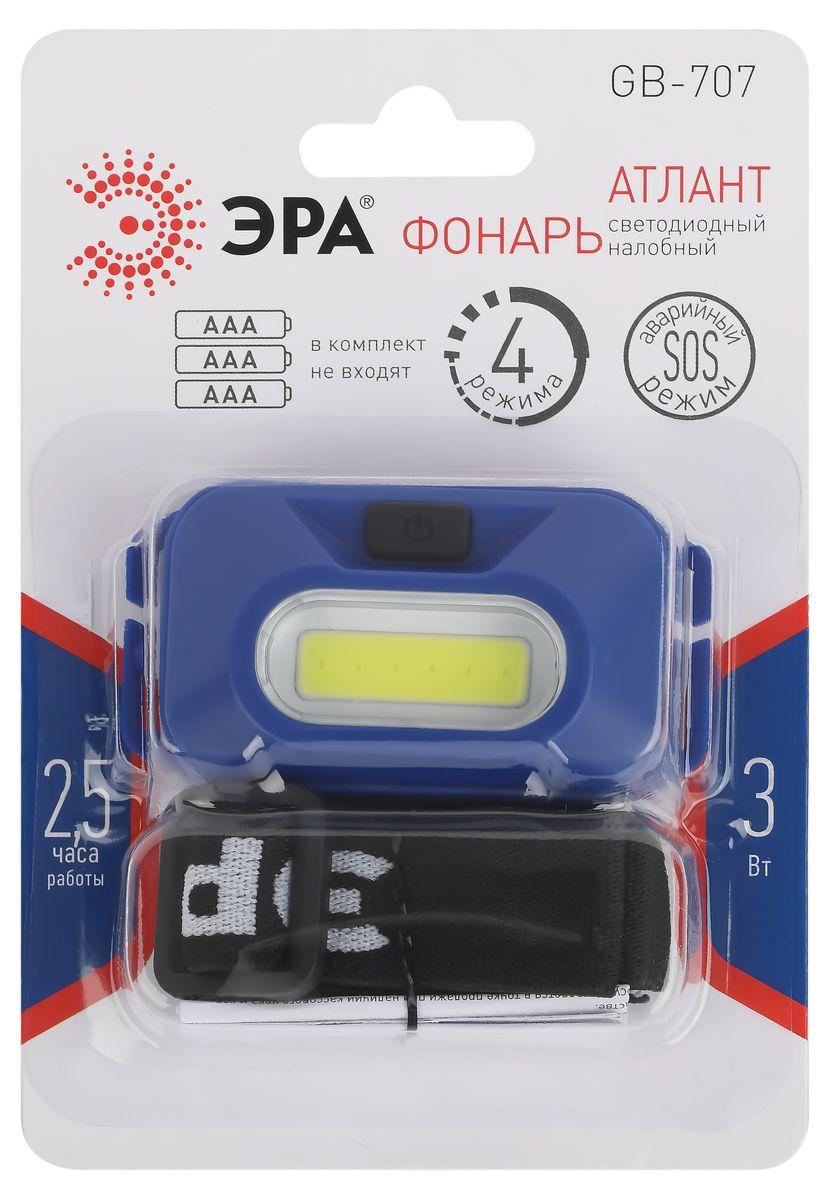 фото налобный светодиодный фонарь эра от батареек 25х70х43 180 лм gb-707 б0052749 | 220svet.ru