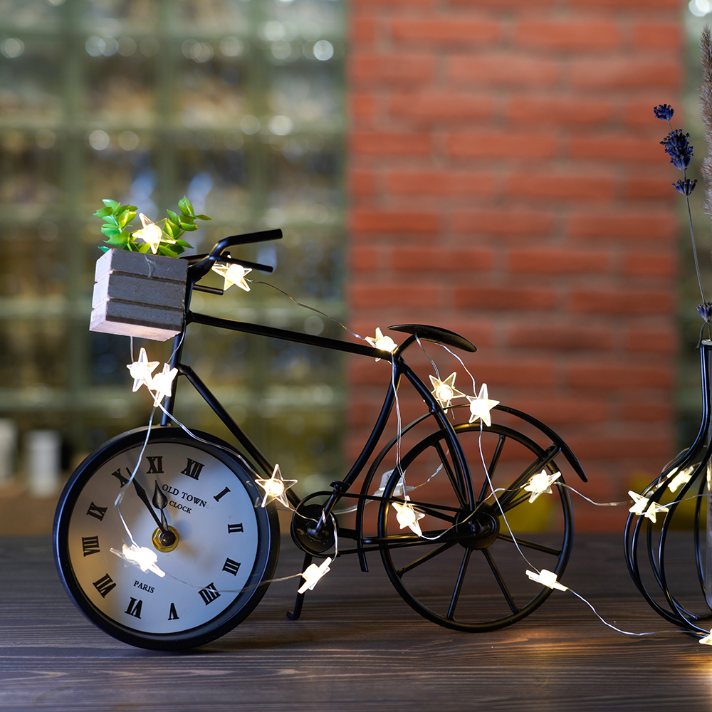 фото гирлянда feron cl589 линейная звездочки на проволоке, 2700к, с питанием от батареек, прозрачный шнур 2.3м 51445 | 220svet.ru