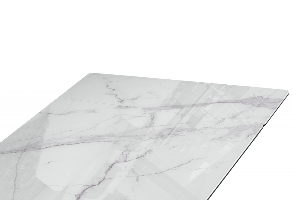 фото стол стеклянный раскладной 140(200)х80 woodville вейв кристл белый мрамор / черный 625993 | 220svet.ru