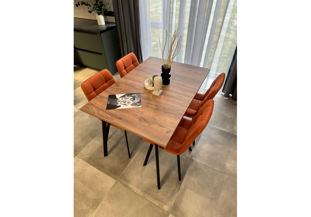 фото стол деревянный раскладной woodville кортни 120(160)x 80 дуб крафт табачный / черный матовый 619217 | 220svet.ru