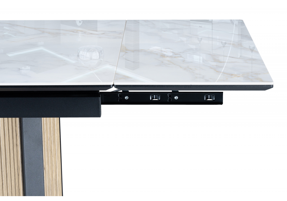 фото керамический стол раскладной woodville саливан черный кварц / дуб монтана 621201 | 220svet.ru