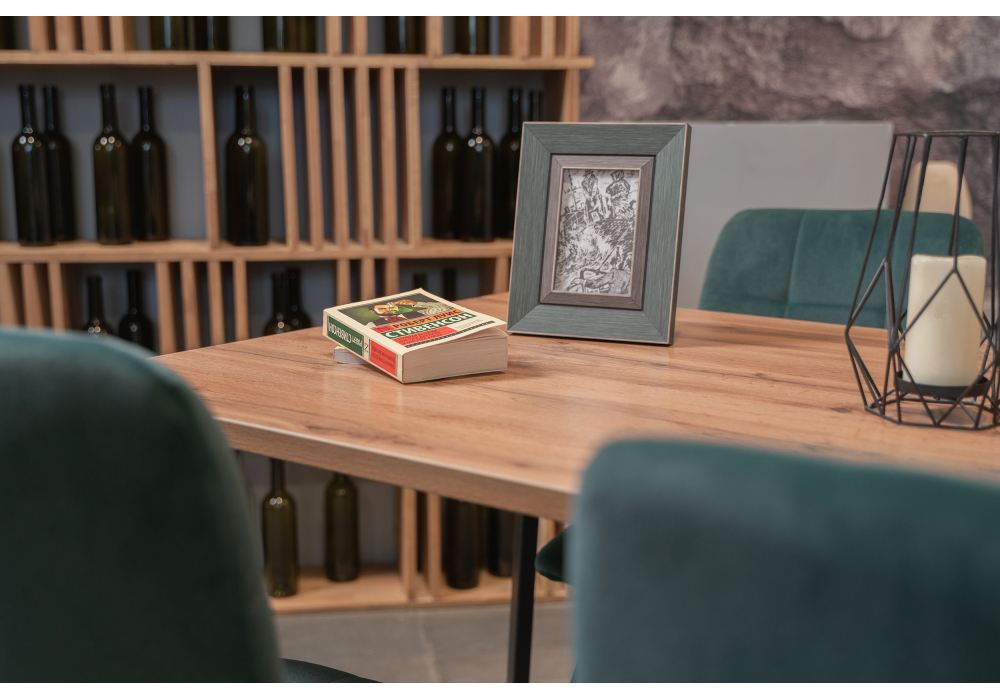 фото стол деревянный woodville тринити лофт 140 25 мм дуб делано темный / матовый черный 489641 | 220svet.ru