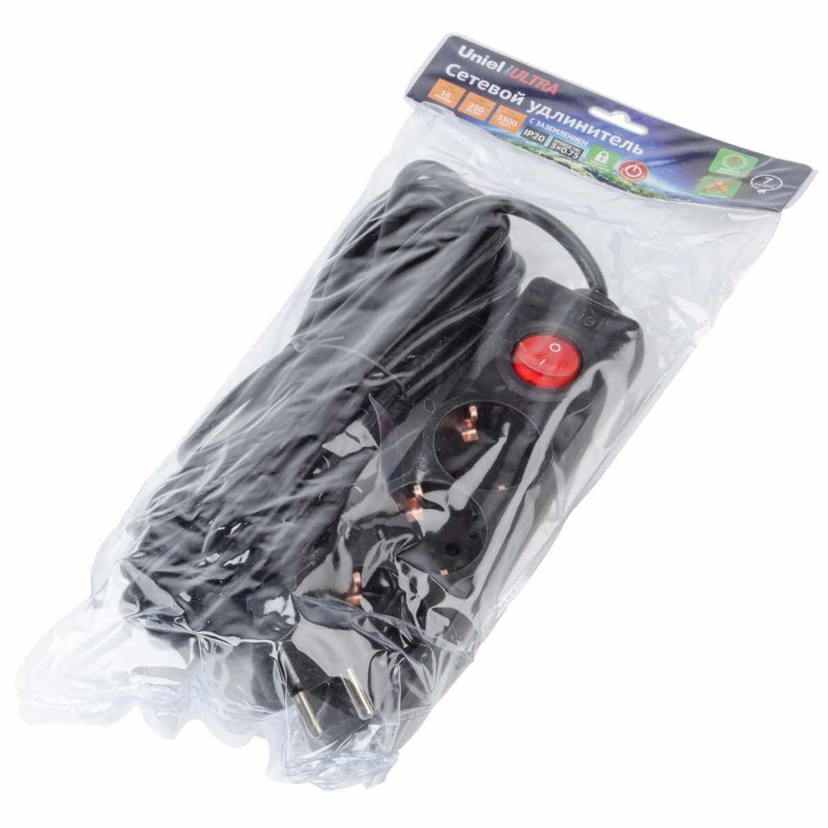 фото удлинитель uniel ultra 3гн х 7м с/з s-gcu3-7b black ul-00010020 | 220svet.ru
