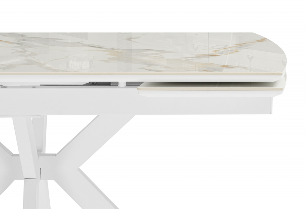 фото керамический стол woodville катчел-2 120(180)x80 calacatta gold / белый 632671 | 220svet.ru