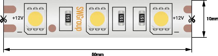 фото влагозащищенная лента swg 14,4w/m  60led/m 5050smd теплый белый 5m swg560-12-14.4-ww-68-m 009269 | 220svet.ru