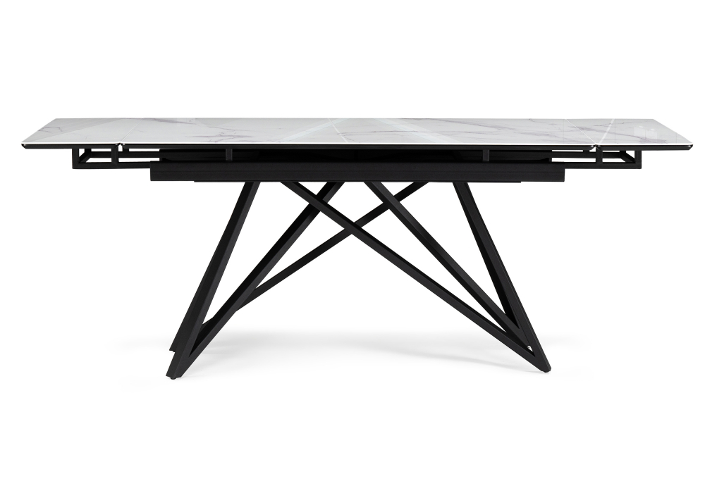 фото стол стеклянный раскладной 140(200)х80 woodville вилсон белый мрамор / черный 612172 | 220svet.ru
