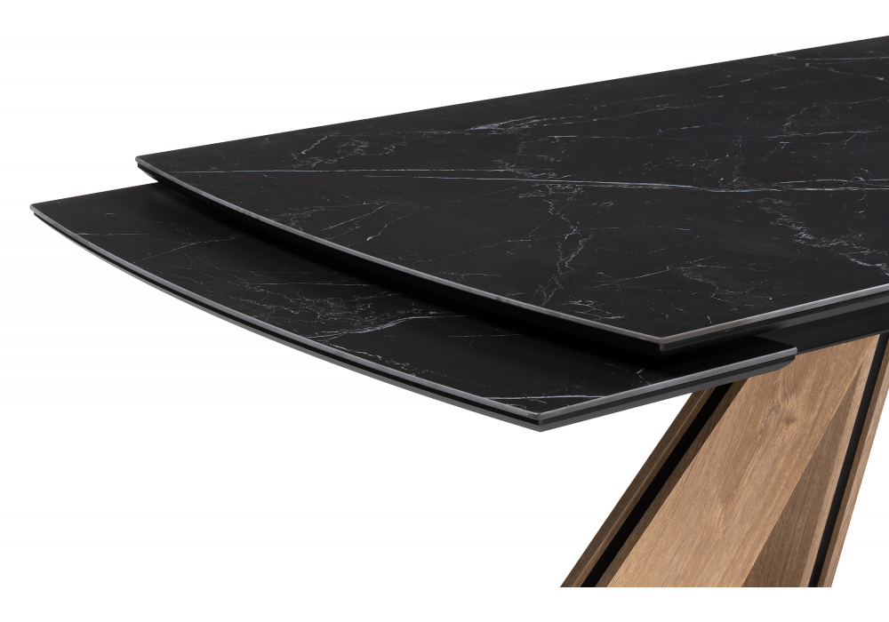 фото керамический стол раскладной woodville шаннон черный мрамор / дуб монтана 588054 | 220svet.ru