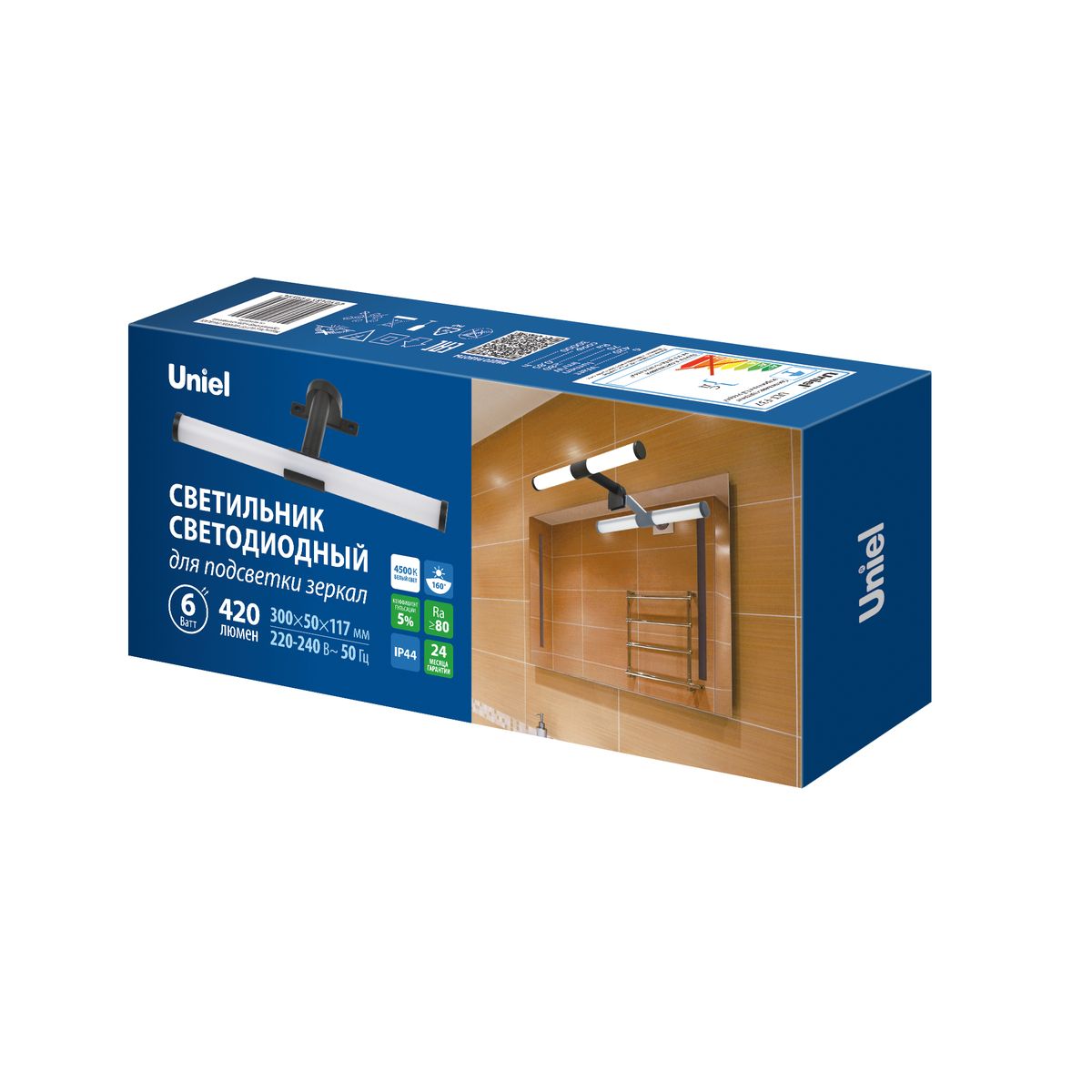 фото подсветка для зеркал uniel ult-f37-6w/4500k ip44 black ul-00012516 | 220svet.ru