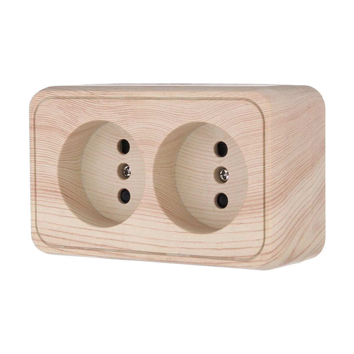 фото розетка lk studio двойная открытой установки без заземляющих контактов с защитными шторками (сосна) 813625 | 220svet.ru