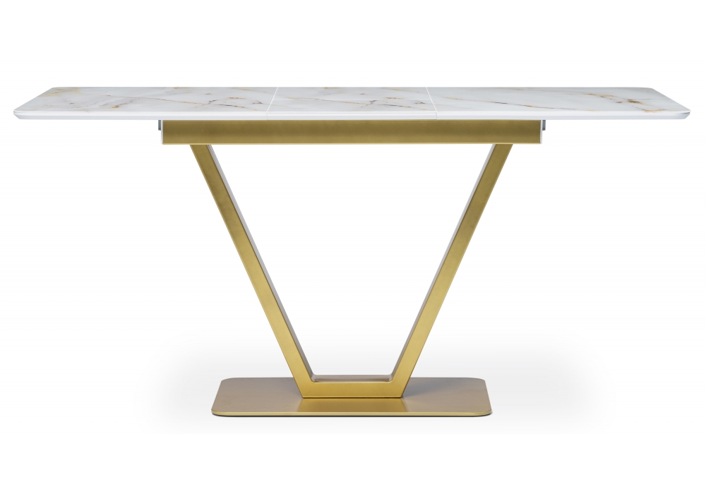 фото стол стеклянный woodville бугун белый / золото 500006 | 220svet.ru