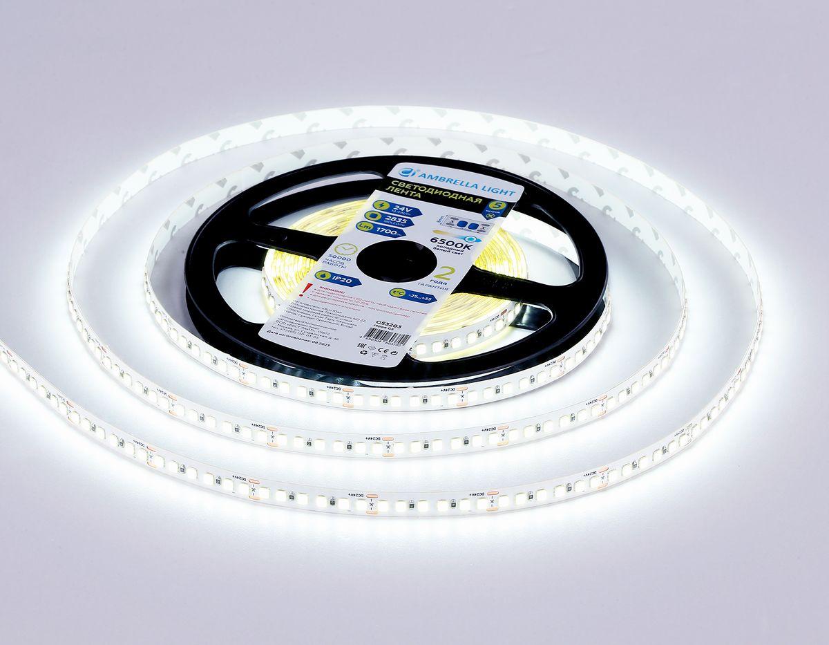 фото светодиодная лента холодный белый ambrella light 14,4w/m 180led/m 2835smd 6500к 5m gs3203 | 220svet.ru