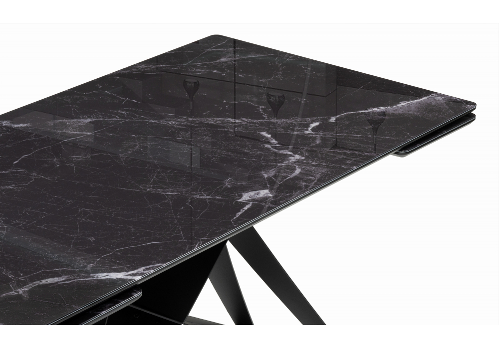 фото стол стеклянный раскладной woodville блэкберн 140(200)х80 черный мрамор 625939 | 220svet.ru
