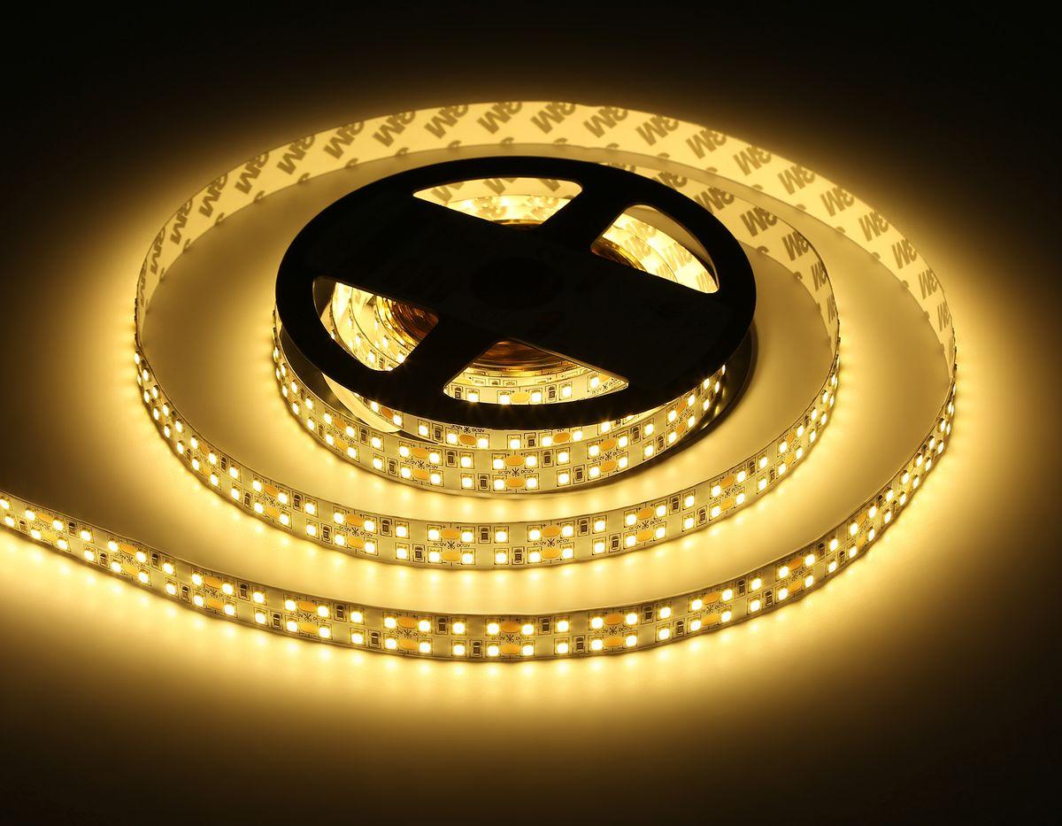 фото светодиодная лента теплый белый ambrella light 24w/m 240led/m 2835smd 3000к 5m gs1701 | 220svet.ru
