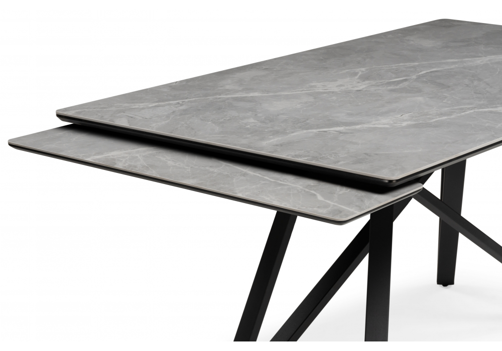 фото керамический стол раскладной woodville вилсон 140(200)х80 серый мрамор larka grey / черный 625959 | 220svet.ru