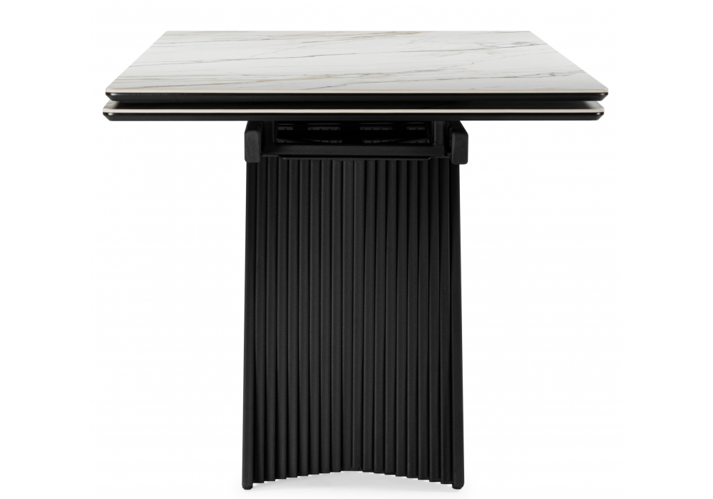 фото керамический стол раскладной 160(220)х89 woodville вейв белый с прожилками gilt white / черный 626007 | 220svet.ru