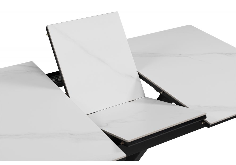 фото керамический стол 100(130)x70 раскладной woodville гардинг белый мрамор / черный 676462 | 220svet.ru