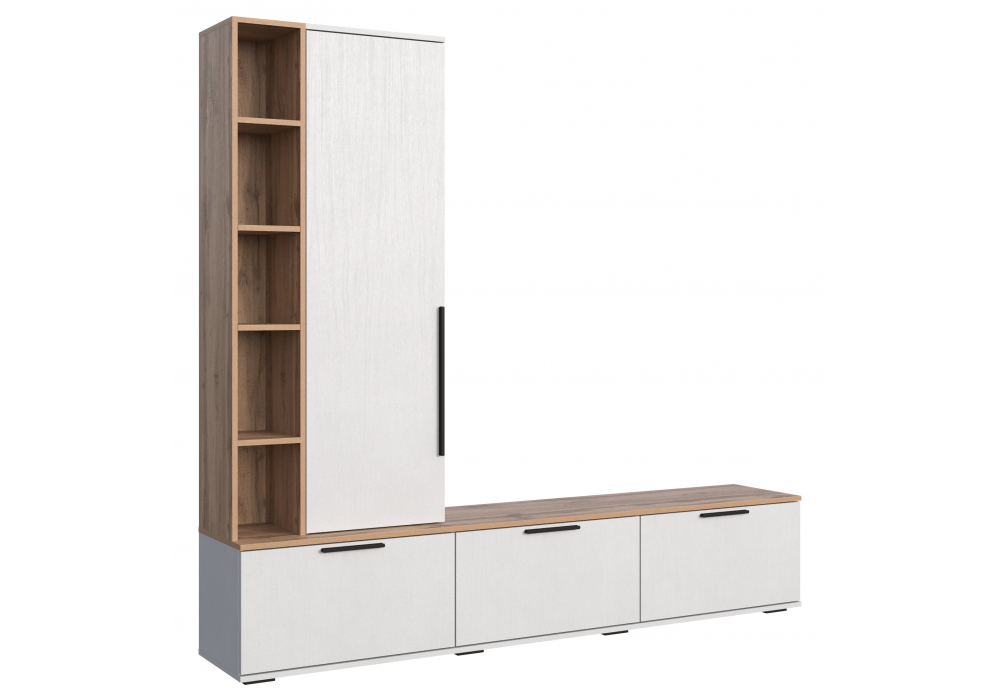 фото готовая гостиная комплектация 1 woodville филеста белый / дуб вотан 664934 | 220svet.ru