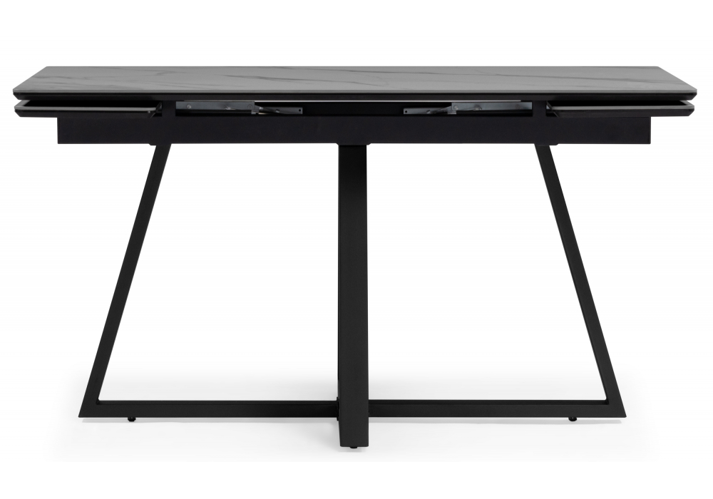 фото керамический стол раскладной 140(200)х80 woodville памелла серый мрамор larka grey / черный 612905 | 220svet.ru