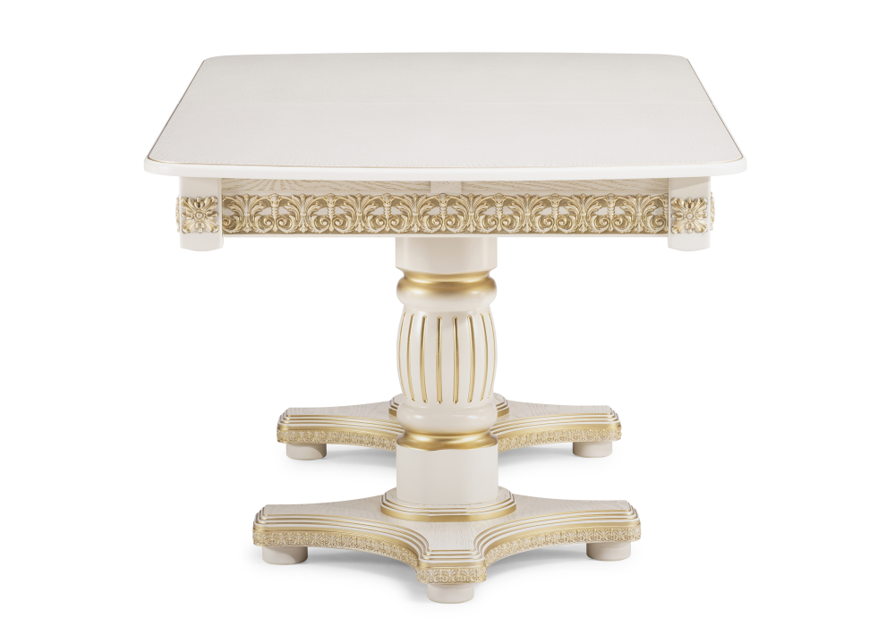 фото стол деревянный woodville морнит 180(240)х100 слоновая кость / золото 515969 | 220svet.ru