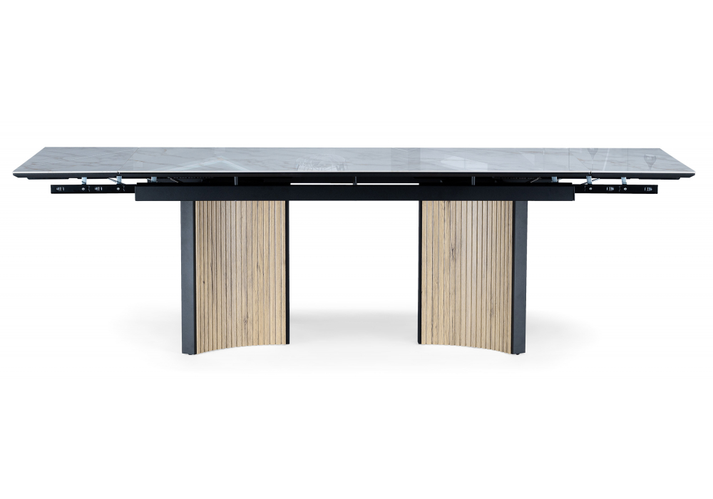 фото керамический стол раскладной woodville саливан черный кварц / дуб монтана 621201 | 220svet.ru