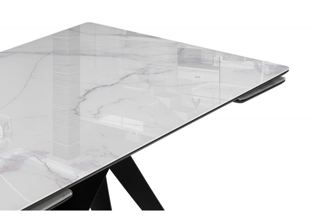 фото стол стеклянный раскладной woodville блэкберн 140(200)х80 кристл белый мрамор 625936 | 220svet.ru