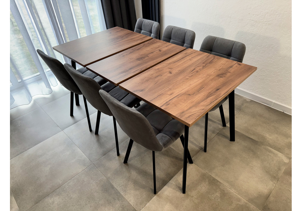 фото стол деревянный раскладной woodville кортни 120(160)x 80 дуб крафт табачный / черный матовый 619217 | 220svet.ru