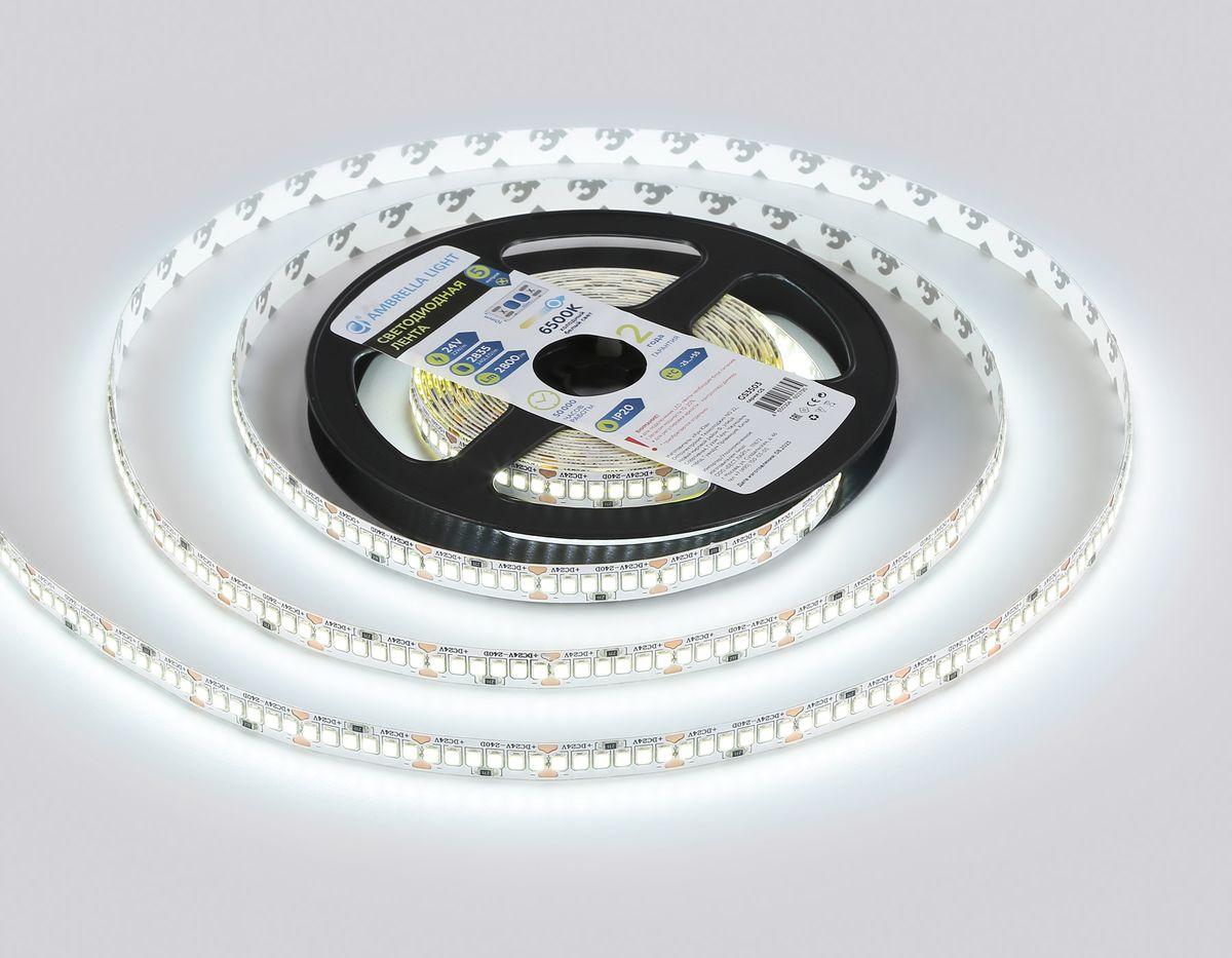 фото светодиодная лента холодный белый ambrella light 22w/m 240led/m 2835smd 6500к 5m gs3503 | 220svet.ru