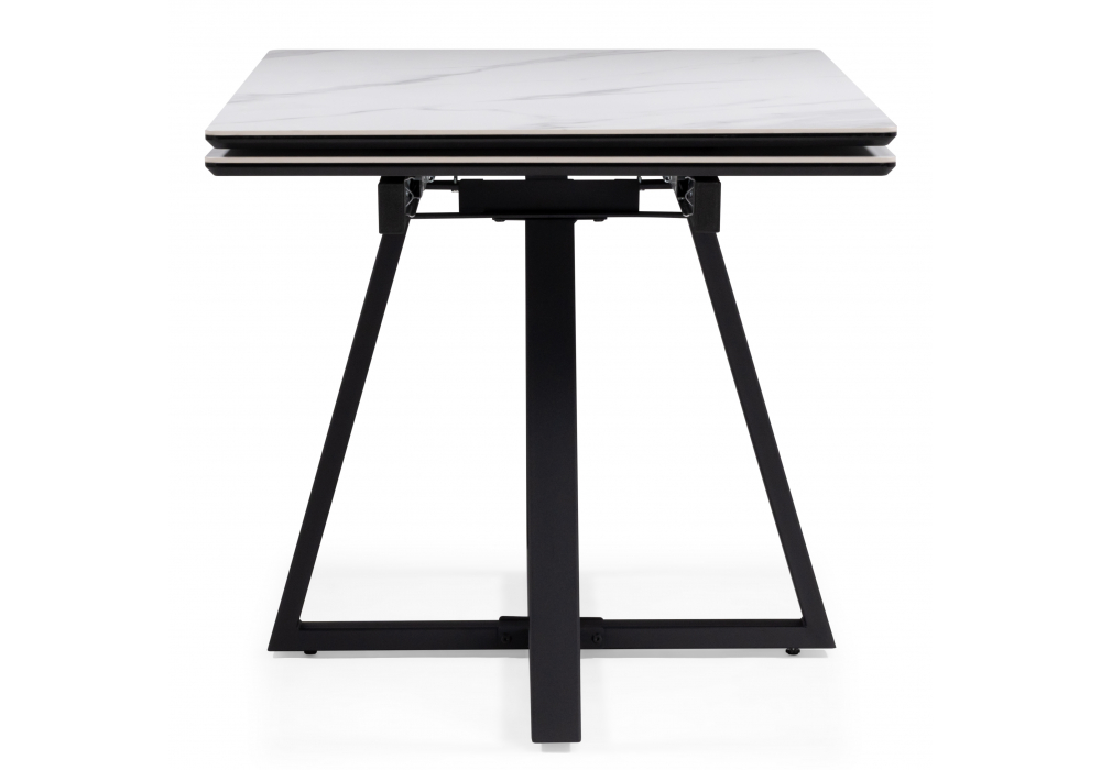 фото керамический стол раскладной 120(180)х80 woodville памелла белый мрамор / ноги черные 622882 | 220svet.ru