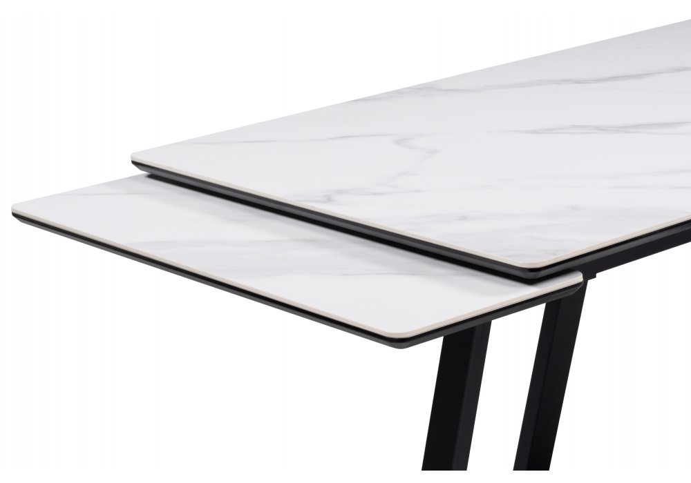 фото керамический стол раскладной woodville памелла 140(200)х80х75 белый мрамор snow white / черный 612193 | 220svet.ru
