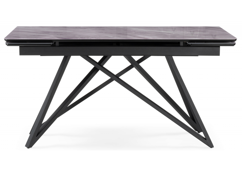 фото стол стеклянный раскладной woodville вилсон 140(200)х80 серый мрамор / черный 612174 | 220svet.ru